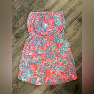 Lilly Pulitzer Pink and Blue Floral Strapless Dress